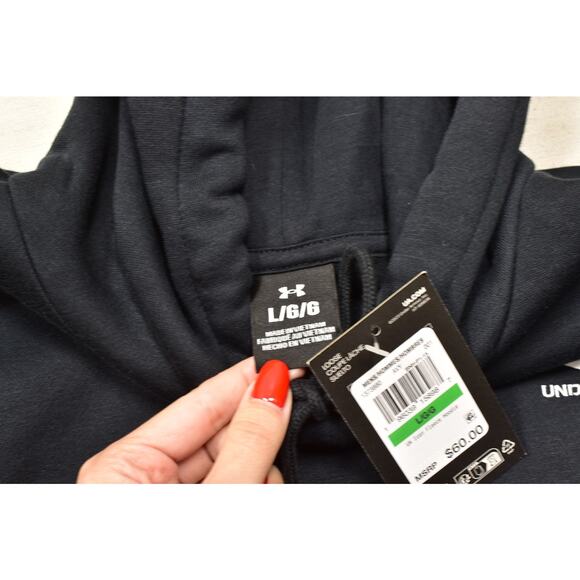 Under Armour Men's Icon Fleece Hoodie Regular Size L Black NWT Loose Fit Cotton - Picture 6 of 8